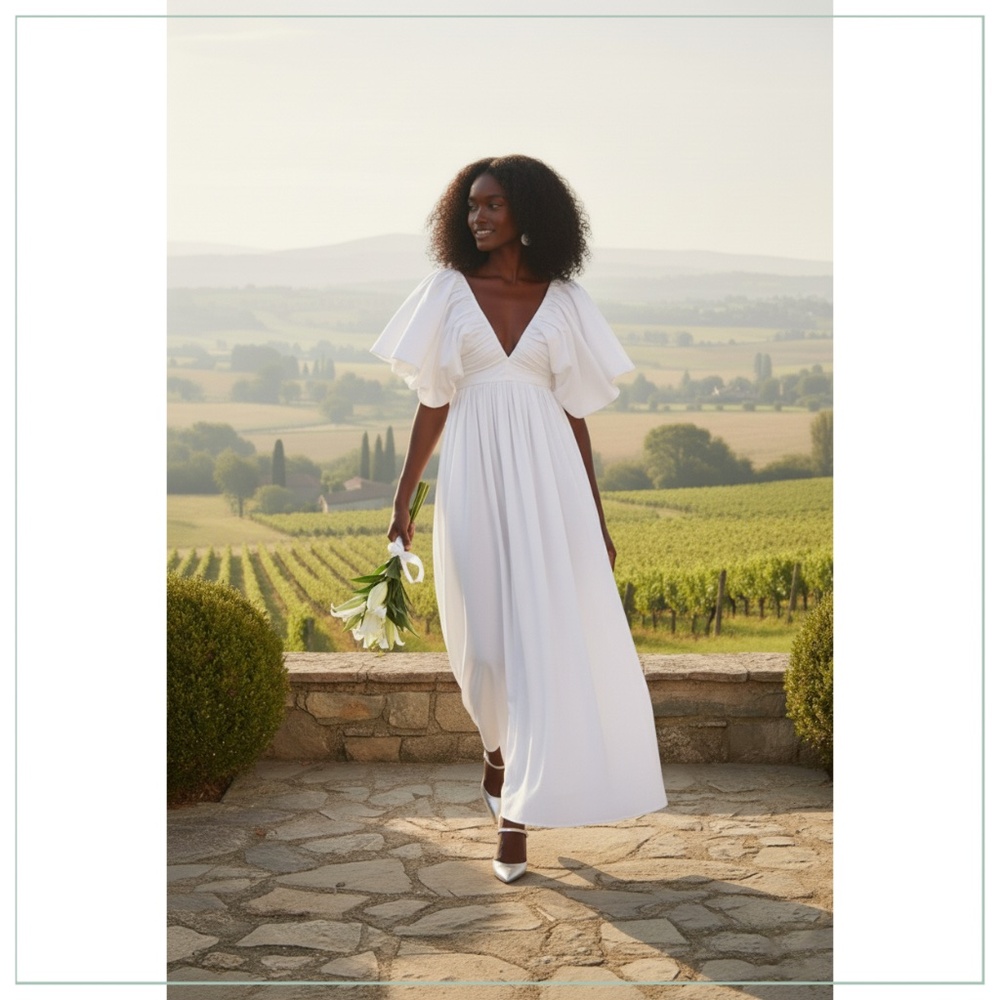 $6590 Carolina Herrera Gathered Pleated Cloud White Runway Midi Dress